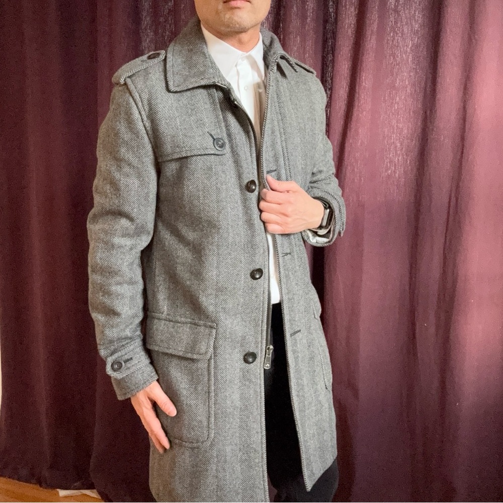 Vintage Club Monaco Herringbone Wool Trench Coat - Picture 1 of 9
